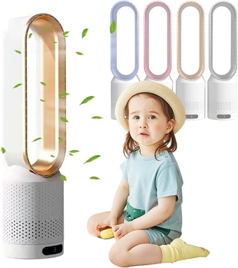 Bladeless Fan, 16" Tower Fan With Remote, Small Standing Floor Fans, House Desk Bladeless Fan, 90°Swing (Color : Gold, Size : Touch)