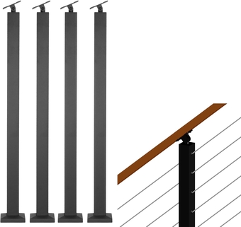 Cable Railing Post for Steps - Stainless Steel Square Fence Post for Deck Stair Cable Railing System, Angle Adjustable Top 36"x 2"x 2" Matte Black 10 Holes 30°Angle Pre-Drilled-4 Pack
