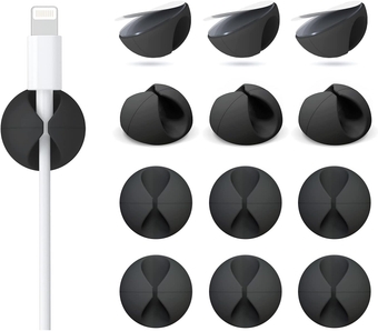 12 Pack Cable Clips,  Cord Organizer Holder Adhesive Cord Management Charger Wire Holder Clips for Desk, Home, Office, Car, Cubicle, Nightstand - Black
