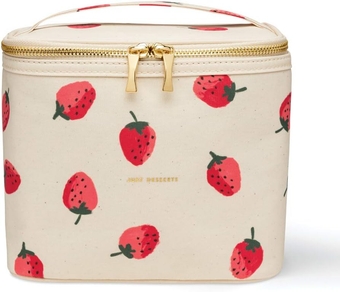 Insulated Lunch Tote, Small Lunch Cooler, Cute Lunch Bag for Women, Thermal Bag with Double Zipper Close and Carrying Handle, Strawberries