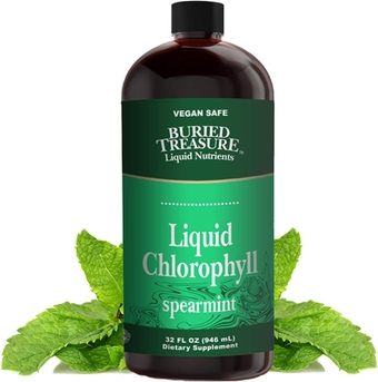 Liquid Chlorophyll 100 mg, 32oz Spearmint Flavor Dietary Supplement, Intestinal Digestive Support Natural Body Deodorant Vegan Non-GMO Alcohol Free