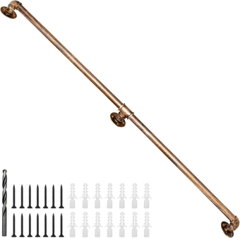 Wall Handrail 5FT,Industrial Staircase Railing 1.25 Inch Tube Diameter,Galvanized Pipe Handrail,Handrails for Indoor Stairs with Wall Mount Support for Indoor, Outdoor,Antique Brass