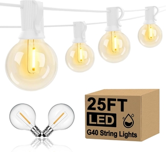 25Ft LED Outdoor String Lights Christmas, G40 Globe Patio String Lights Waterproof with 27 Shatterproof LED Bulbs, Hanging Christmas Decorations Lights for Backyard Porch Garden Bistro Party- White
