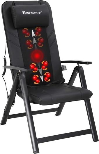 Folding Shiatsu Massage Chair Recliner Chair with Adjustable Backrest and Back Heating Portable Living Room Chair Accent Full Back Electric Full Back Massage Best Gift for Home Office ，Black