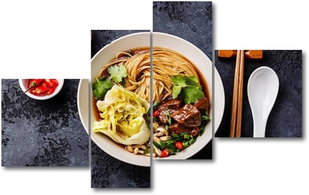 Personalized Wall Art Prints spicy noodles in broth with beef ramen stock pictures royalty free Framed Artwork for Living Room Art Wall Painting Pictures 4 Panels Canvas Posters Home Office Décor