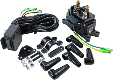 12V 250A Winch Solenoid Relay Contactor with Terminal Caps & Winch Rocker Thumb Switch with Mounting Brackets Handle Bar Control Switch for ATV UTV 1500lb-5000lb | Fit for HONDA, POLARIS, BADLAND etc.
