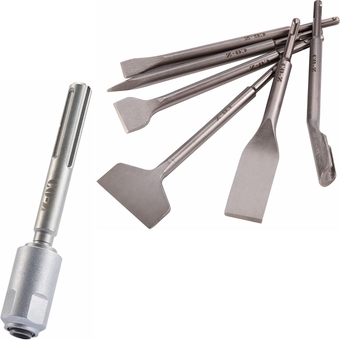 SDS Max to SDS Plus Adapter for Rotary Hammer Drills & Chisel Set with SDS Plus Shanks, Bundle