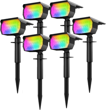 6 Pack Solar Landscape Spotlights Outdoor, 19 LED 2-in-1 Solar Spot Lights Outdoor, Auto On/Off IP67 Solar Powered Wall Lights for Front Door, Backyard, Garage, Deck (RGB)