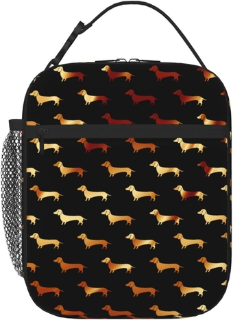 Lunch Bag For Women Adult Men Leakproof Cooler Lunch Boxes Tote Bags Gold Dachshund Or Doxie Pattern Black Large Capacity Reusable Insulated Lunch Container For Work Office Picnic Travel