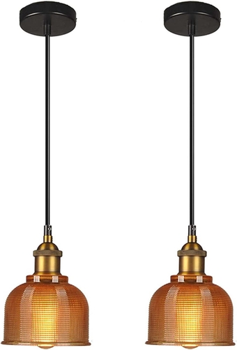 2-Pack Mini Glass Pendant Light Fixtures, Kitchen Island Glass Lighting Ceiling Hanging with Adjustable Lanyard, Globe Pendant Light for Dining Room Table Bar Sink Hallway, Brown