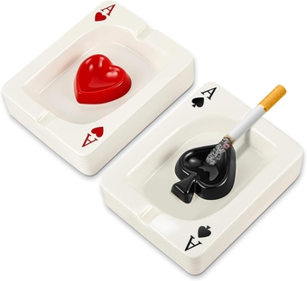 2 Pcs Creative Cigarette Ashtray, Portable Tabletop Cool Poker Ceramic ash tray Home Office Stoner Room Patio Bar Decor Men Women Gift