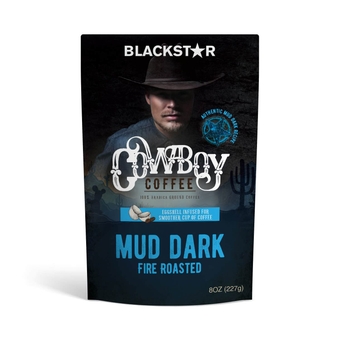 Mud Dark Blackstar Cowboy Coffee | Premium Fire Roasted Ground Coffee | Authentic Cowboy Coffee Recipe | Smoothest Low-Acid Coffee | 8oz