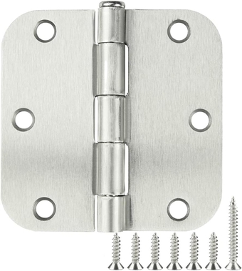 12 Pack Brushed Nickel Door Hinges 3.5 x 3.5 Inch, Rounded Interior Door Hinges with 5/8"Radius, Heavy-Duty Hinges for Doors Standard Bedroom Office Door Hardware Removable Pin,Farmhouse,Shed,Gate