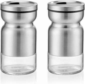 Salt and Pepper Shaker, 2 Pack Stainless Steel Shakers with Adjustable Pour holes, Silver