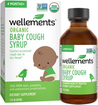 Organic Daytime Baby Cough Syrup | Soothes Irritated Throats, Organic Herbal Formula with Slippery Elm & Wild Cherry Bark, Free from Dyes & Parabens | 2 Fl Oz, 4 Months +
