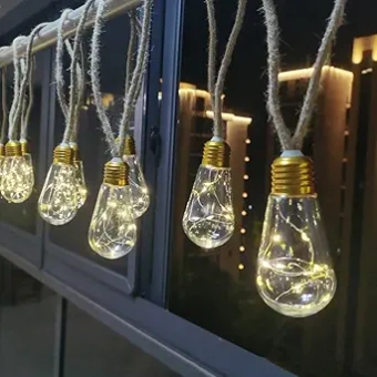 Solar Outdoor String Lights, 20 Foot Retro Hemp Rope Sun Light with 16 LED Bulbs, 8 Modes of Outdoor Waterproof Garden Terrace, Coffee Shop, Tavern Camping Decoration (Warm White)