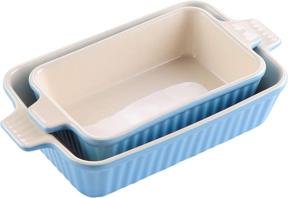 Ceramic Bakeware Set, Rectangular Baking Dishes Set of 2 (12"/13.3"), Blue Casserole Dish Lasagna Pans for Cooking Baking Set for Pie, Casserole and Tapas, Series Bake