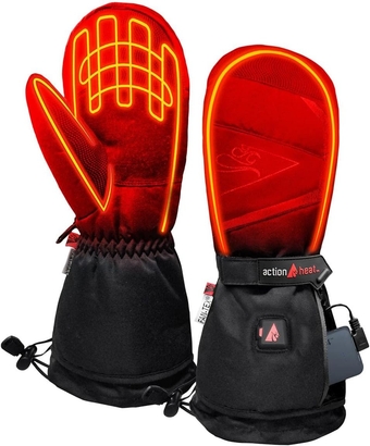 5V Battery Heated Mittens – Ski Glove Mittens w/Faux Suede Palm, Polyester Lining for Warm Winter Hunting Skiing Hiking Camping S/M