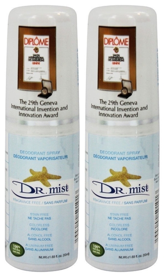 Unscented All Natural Spray Deodorant  With Only Water, Salt and Dead Sea Minerals, Aluminum Free, Oil Free, No Coloring or Staining, 1.69 oz (50 ml) (Pack of 2)