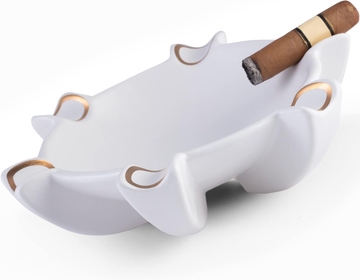 Ceramic Cigar Ashtray For Men, Durable Solid 4 Slot Cigar Holder, Large Heavy Outdoor Glass Cigar Ashtrays For Patio, Unique Ceramic Cigar Ash Tray For Home Office Decoration (WKG-CBZ)