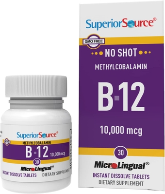 No Shot Vitamin B12 Methylcobalamin 10000 mcg, Quick Dissolve MicroLingual Tablets, 30 Count, Active Form of B12, Supports Energy Production, Nervous System Support, Non-GMO