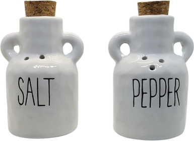 &  Ceramic Salt and Pepper Shaker Jug Set Rustic Farmhouse Vintage Kitchen and Table Decor White