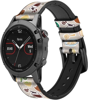 CA0266 Food and Drink Seamless Leather & Silicone Smart Watch Band Strap for Garmin Approach S40, Forerunner 245/245/645/645, Venu Vivoactive Vivomove Size (20mm)