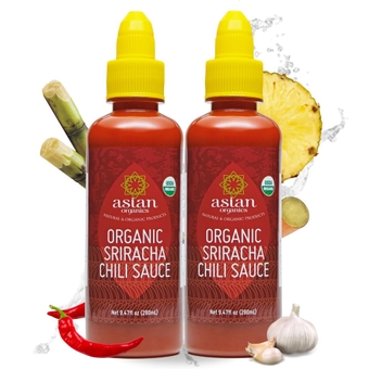 Asian Organics Sriracha Hot Chili Sauce - Organic Sriracha Sauce - USDA Certified 100% Asian Hot Sauce, No MSG, Non-GMO, Gluten Free Organic Hot Sauce, 9.47oz (2-Pack)