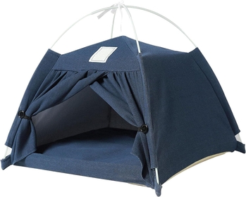 Cat Bed Cave for Indoor Cats, Removable Pet Teepee Tents with Cushion Comfortable Breathable Cat Tent Bed Folding Pet Teepee Tent House for Small Cats and Dogs(Navy)