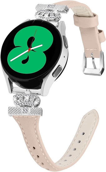 Genuine Leather Strap Intended for Garmin Vivoactive 5/Vivoactive 3/Venu 2 Plus/Venu Sq 2/Venu Sq 2 Music/Venu,Vivomove Trend/Sport for Women Girls Bling Slim Diamond Metal Replacement Bands
