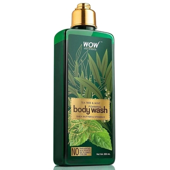 WOW Tea Tree Oil & Mint Foaming Body Wash - Natural Moisturizer For Clean, Smooth, Healthy  - Essential Nutrients Shea Butter, Aloe Vera & Vitamin E For Men, Women, Teen - Sulfate Free - 250 mL
