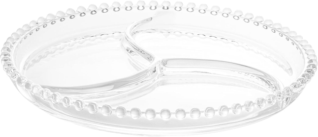 - Round Crystal Serving Plate - Pearl Beaded Details, Divided Platter Dish, Sectional Tray for Snacks, Appetizer, Nuts or Sweets - Hosting Luxury Glasswear, Decorative Dinner Accessories - Clear