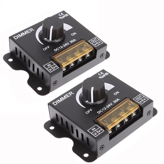 2Pack LED Dimmer Switch DC 12-24V 30A PWM Stepless Brightness Dimming Controller for Single Color LED Strip 5050/3528 Light
