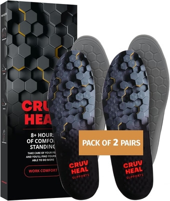 2 Packs of Work Comfort Orthotic Insoles - Shoe Inserts for Men and Women with Anti-Fatigue Properties - Cushioned Insoles - Foot Pain Relief - Suitable for Work Boots (XS-2 Pairs Black)