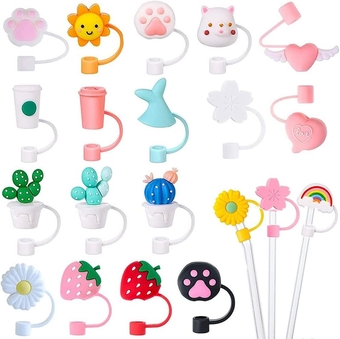 20 Pieces Straw Tips Cover, Cute Reusable Drinking Straw Tips,Silicone Straw Plug Drinking Dust Cap, for 6-8 mm Straw Tips(Straw Not Included)