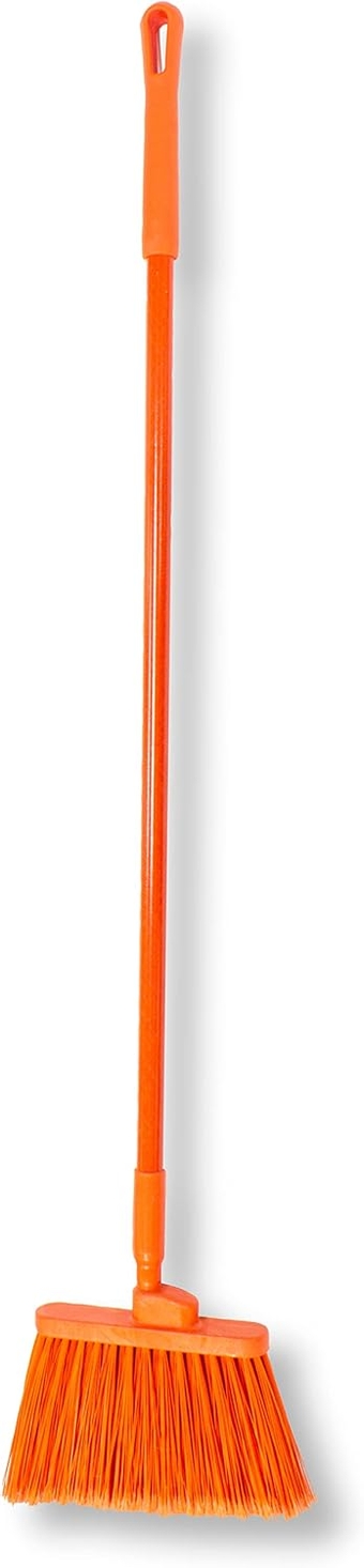 41082EC24 Plastic Color Coded Broom, Flagged Bristles, Long Broom With Angled Head For Large Debris, 56 Inches, Orange