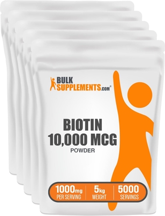 Biotin 10000mcg Powder - Biotin Powder, Biotin Supplement, Biotin Vitamins for Hair Skin and Nails - Gluten Free, 1000mg per Serving (10mg Biotin), 5kg (11 lbs)