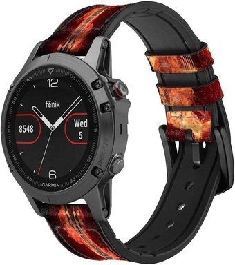 CA0049 Fire Guitar Burn Leather & Silicone Smart Watch Band Strap for Garmin Approach S40, Forerunner 245/245/645/645, Venu Vivoactive Vivomove Size (20mm)