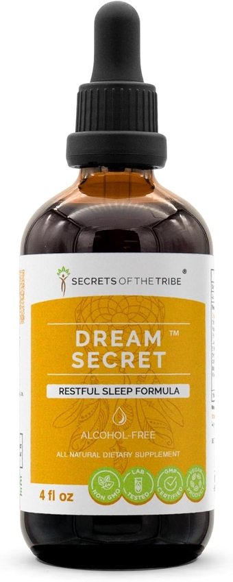 Dream Secret Alcohol-Free Extract, Tincture, Glycerite Valerian, Passionflower, Lavender, St. John's Wort, California Poppy, Chamomile. Restful Sleep Formula (4 FL OZ)