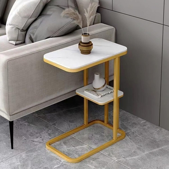 2 Layers Gold Side Tableround Marble C Table End Table,22.83 Inches High,for Living Room& Bedroom,Side Table for Chair& Sofa,Coffee Table