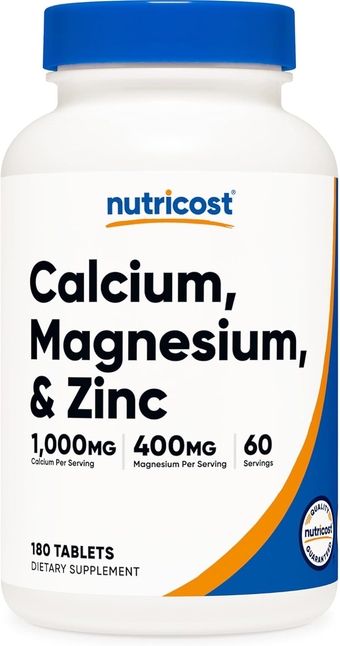 Calcium, Magnesium & Zinc Tablets 1,415 mg, 180 Tablets - Vitamin/Mineral Blend Supplement, 60 Servings - Gluten Free, Non-GMO