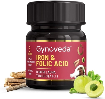Gynoveda Iron Folic Acid Supplement | Ayurvedic Blood Builder for Hemoglobin Lost in Periods | Rich in Calcium, B9, B12, Vitamin C from Amla | Helps in Anemia, Pregnancy | 1 Bottle, 60 Tablets