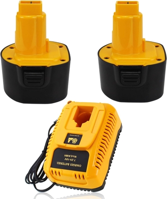 2Packs 3600mAh DW9062 Replacement Battery and Charger Compatible with Dewalt 9.6V Battery Ni-Mh Compatible with Dewalt 9.6 Volt DW9061 DE9036 DE9062 DW9614 Cordless Power Tools