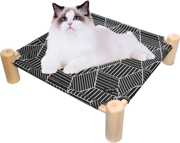 Cat/Dog Bed,Wooden Pet Hammock Bed,Elevated Breathable Dog Bed, Detachable Portable Indoor/Outdoor Cat Beds&Furniture,Suitable for Kitty,Puppy,Bunny and Small Animal(Black Diamond)