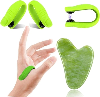 Migraine Headache Relief Device and Gua Sha Board-Pressure Point Acupuncture, Guasha Scraping Massager Board, Drug Free Tension Relieve, Finger Type Soothing Pain Alleviation Set (Green)