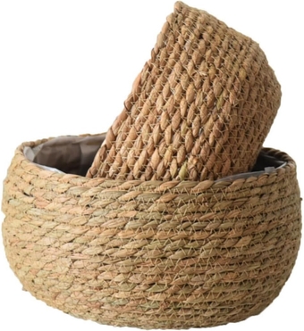 1pc Straw Flower Pot Seagrass Flower Straw Basket Garden Plant Jute Basket Wicker Woven Flower Pots Straw Weaving Basket Seagrass Planter Round Plant Container Manual Rattan