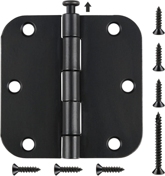 24 Pack Matte Black Door Hinges 3.5 inch x3.5 Inch Rounded 5/8" Radius Interior Door Hinges 3 1/2 Inch Hinges for Doors Flat Iron Bifold Residential Standard Bedroom Door Hinge 3 ½"x 3 ½" Hardware