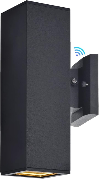 Outdoor Wall Light with Dusk to Dawn Sensor, 2700K Warm Light LED Up Down Sconce, Waterproof 13" Modern Square Matte Black Exterior Light Fixture Wall Mount for Porch Patio Garage, ETL Listed