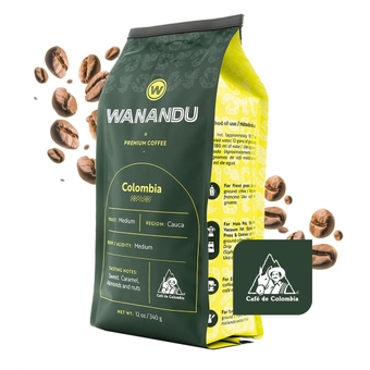 anandu Specialty Colombian whole bean Coffee Medium Roast 100% Arabiga coffee beans single origin no blend specialty grade healthy fair trade sustainable Specialty Coffee Association healthy antioxidants