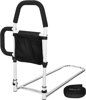 Bed Rails for Elderly Adults, Bed Assist Rail with Dual Grab Bars, Bed Rails with Removable Storage Pocket, Safely Assist Bar Fall Prevention Bed Rail Fits King, Queen, Full, Twin Bed